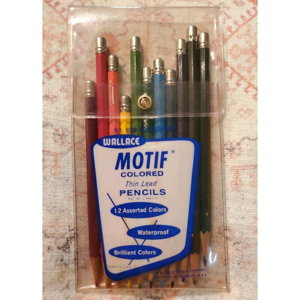Wallace Motif Vtg Colored Pencils 11 Piece Thin Lead #6000 Assortment & Case